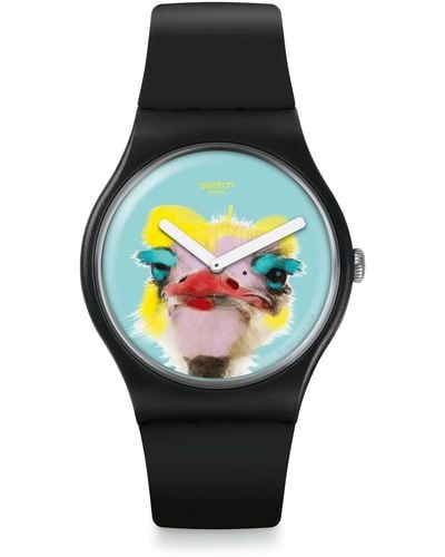Swatch Erwachsene Analog Quarz Uhr mit Silikon Armband SUOB159 - Schwarz