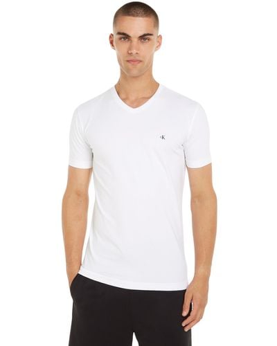 Calvin Klein T-Shirt Kurzarm Badge V-Neck Tee aus Baumwolle - Weiß