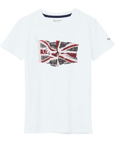Pepe Jeans Flag Logo Jr S/S N T-Shirt - Blanco
