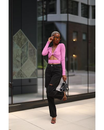 The Drop Mindful Mauve Front-twist Knit Top By @signedblake Blouses - Black