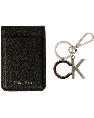 Calvin Klein Portachiavi CK metall con anello e moschettone cardholder adesivo in pelle confezione regalo articolo ZM0ZM02566 - Nero