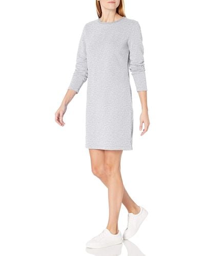 Amazon Essentials Crewneck Long-sleeve Fleece Above-the-knee Dress - White