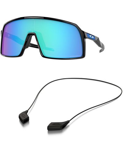 Oakley Sunglasses Bundle: Oo 9406 Sutro 940690 Polished Black Accessory Shiny Black Leash Kit - Blue