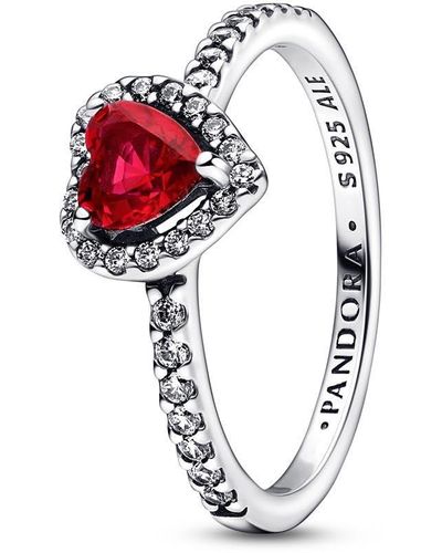 PANDORA Timeless Heart sterling silver ring with cherries jubilee red crystal and clear cubic zirconia - Rosso
