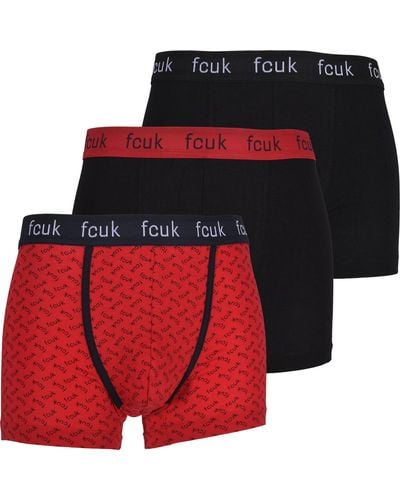French Connection Lot de 3 boxers pour homme avec logo FCUK Rouge/noir