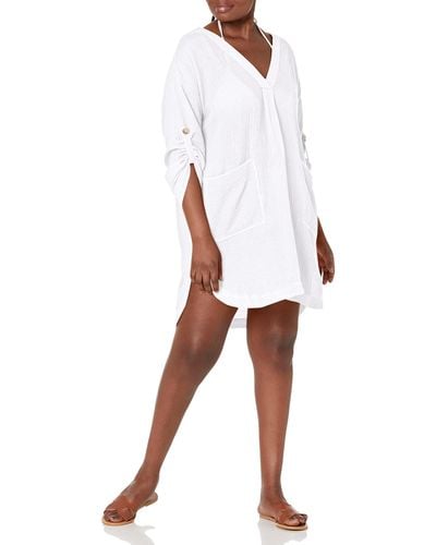 Seafolly V Neck Cover Up Dress with Roll Sleeves Bademodeüberzug - Weiß