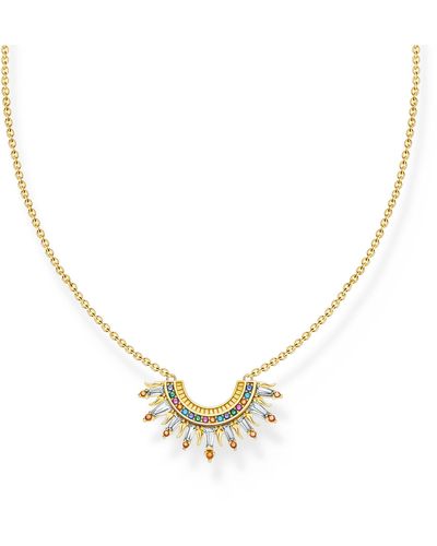 Thomas Sabo Gold-plated Necklace With Sun Beams And Colourful Stones 925 Sterling Silver - Metallic