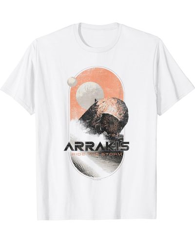 Dune Part Two Arrakis Ride The Storm Distressed Big Poster T-Shirt - Weiß