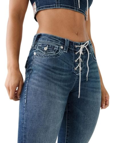 True Religion Crystal Lace Up Billie Straight Jean - Blue