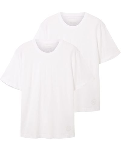Tom Tailor 1037741 Doppelpack T-Shirt mit Rundhals-Ausschnitt aus Baumwolle - Weiß