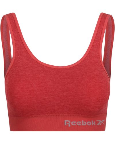 Reebok S Seamless Crop Top Low Impact Activewear In Coral With Branded Waistband & Removable Pads Sports Bra - Red