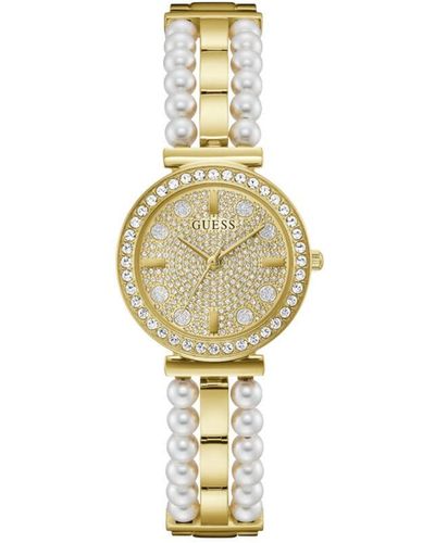 Guess Us Vrouwen Goud Toon Diamant En Parel Analoog Horloge - Wit