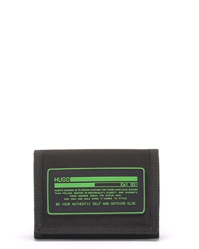 HUGO Geldbörse aus strukturiertem Nylon mit Klettverschluss und Manifesto-Logo - Schwarz