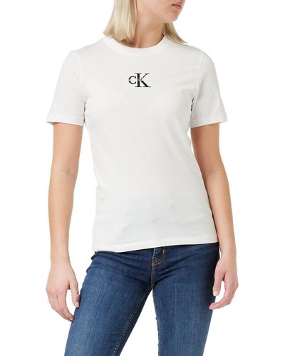 Calvin Klein Jeans Monologo T-Shirt Coupe Slim Autres Hauts en Tricot - Blanc