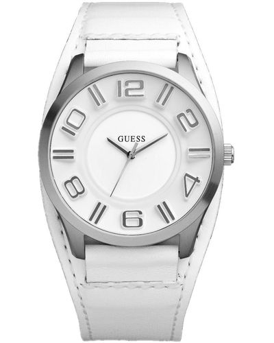 Guess W12624g1 White Leather Quartz Watch With White Dial - Multicolour