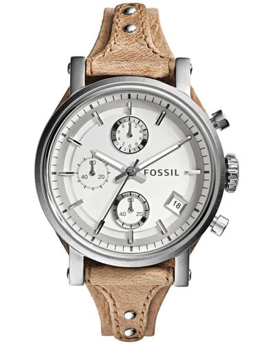 Fossil Original Boyfriend Quartz Stainless Steel And Leather Chronograph Watch - Metallic