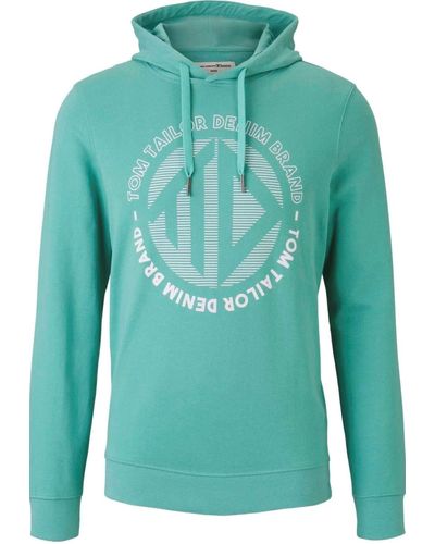 Tom Tailor Denim Sweatshirt Hoodie mit Brustprint Spearmint Green - Grün