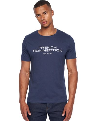 French Connection S Premium Half Sleeve Crew Neck T-shirt With Letter Print Logo Design(xl,fischer Navy) - Blue