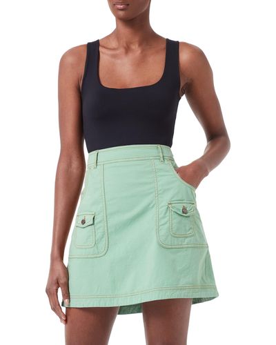 Love Moschino Fancy Cotton-linen Blend With Embroidery And Small Patch Pockets Skirt - Green