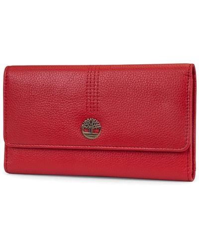 Timberland Womens Leather Rfid Flap Cluth Organizer Wallet - Red