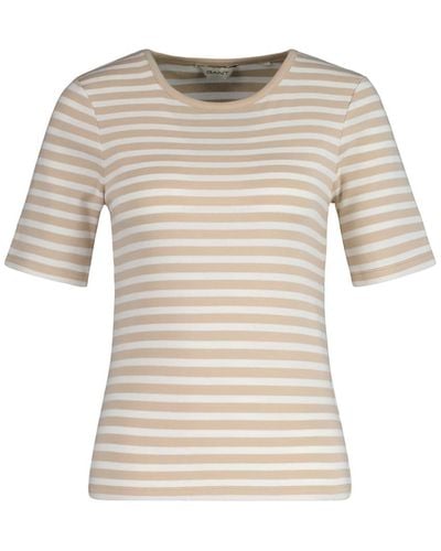 GANT Slim Striped 1X1 Ribbed SS T-Shirt - Natur