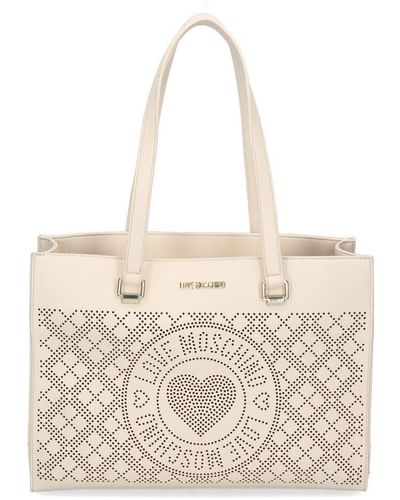 Love Moschino Chic White Faux Leather Shopper Tote - Natural