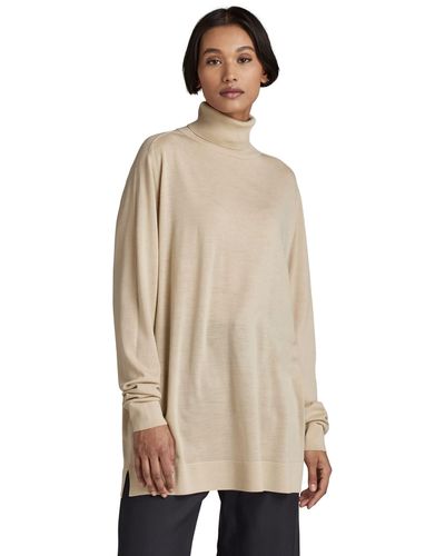 G-Star RAW Loose Knitted Turtleneck Pullover - Natural