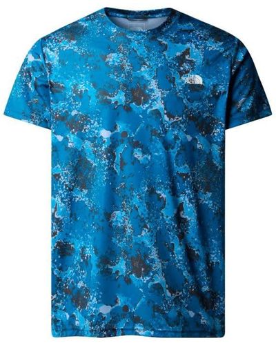 The North Face Nf0a8874wki1 M Reaxion Amp Crew Print Adriatic T-shirt Blue Moss Camo Size L