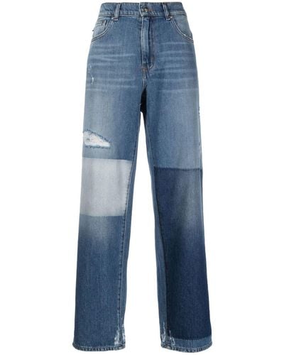 Love Moschino Moschino Boyfriend with Check Fabric Patch And Logo Rubber Label Pantaloni Casual - Blu
