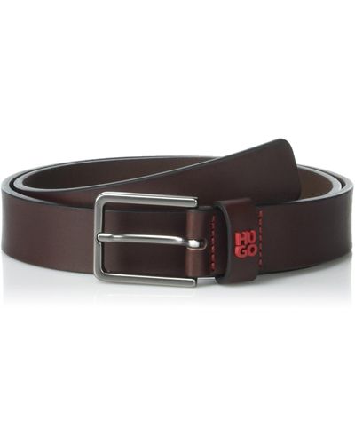 HUGO Stacked Logo Thin Buckle Leather Belt - Black