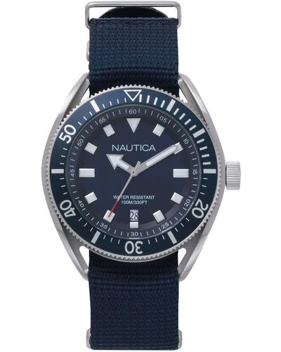 Nautica Herren Analog Quarz Uhr mit Leder Armband NAPPRF009 - Blau