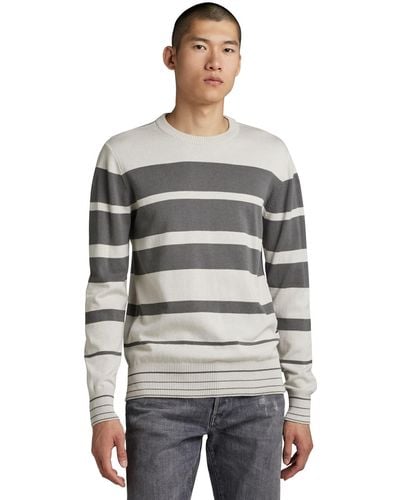 G-Star RAW Irregular Stripe Knitted Pullover - Grey