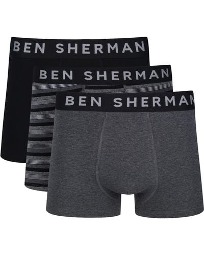 Ben Sherman Boxershorts in Anthrazit/Gestreift/Schwarz | Trunks aus weicher Baumwolle mit elastischem Bund | Bequeme und