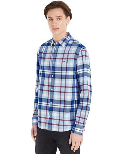 Tommy Hilfiger Tommy Jeans Hemd Essential Check Shirt Freizeithemd - Blau