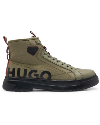 HUGO S Urian Hito Hybrid Lace-up Boots With Logo Tape Size 12 - Green