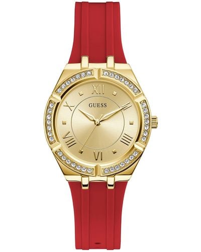 Guess Crystal Accented Silicone Watch - Red