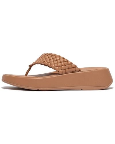 Fitflop F-mode Woven-leather Flatform Toe-post Sandals - Brown