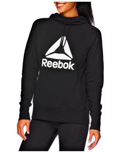 Reebok Cowl Neck Style Athleisure Black Fleece Hoodie