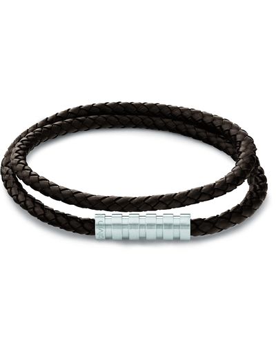 Calvin Klein Braccialetto In Pelle da Uomo Collezione Wrapped & Braided Marrone - 35000094 - Nero