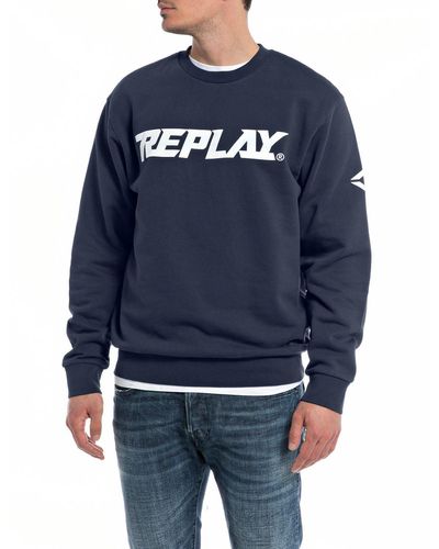 Replay Sweatshirt mit Logo ohne Kapuze - Blau