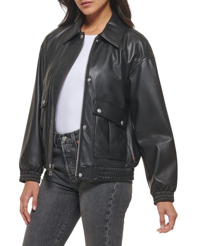 Levi's Faux Leather Lightweight Dad Bomber Jacket - Black
