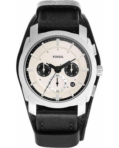 Fossil Machine Quartz Stainless Steel And Leather Chronograph Watch - Black