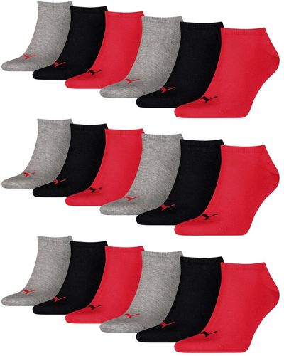 PUMA 18 Paar Sneaker Invisible Socken Gr. 35-49 für Füßlinge - Rot