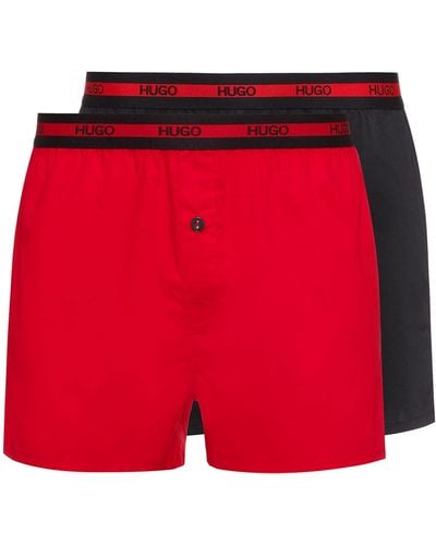 HUGO S Woven Boxer Twinpack Two-pack Of Cotton Boxer Shorts With Logo Waistband - Red