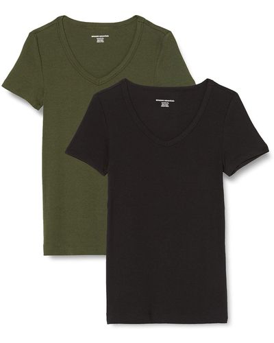 Amazon Essentials 2-Pack Slim-fit Short-Sleeve V-Neck T-Shirt Camiseta - Verde