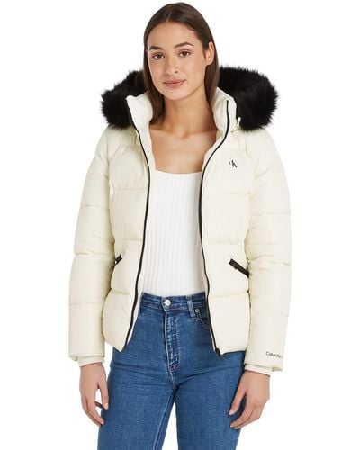 Calvin Klein Winter Jacket Faux Fur Hooded Fitted Short - Blue