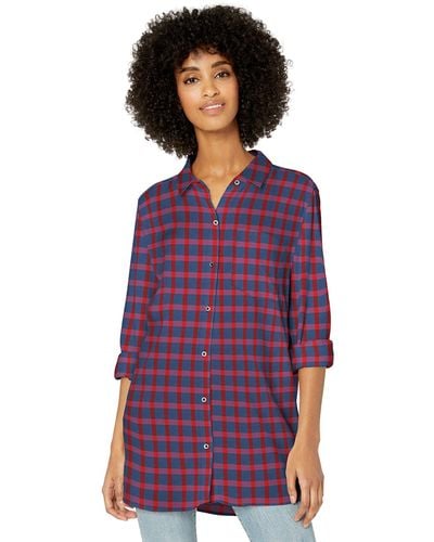 Goodthreads Modal Twill Shirt Met Lange Mouwen Knoopvoorzijde Blauw/rood Plaid - Paars