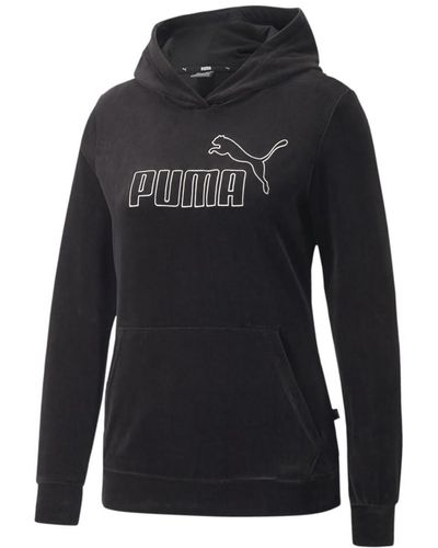 PUMA Mens Essential Velour Logo Hoodie Casual Outerwear Casual Lightweight - Black, Black, S