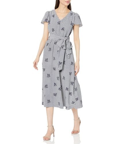 Anne Klein V-neck Midi Dress With Flutter Sleeve - Gray