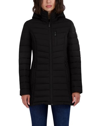 Nautica 3/4 Midweight Stretch Puffer Jacket With Hood - Black